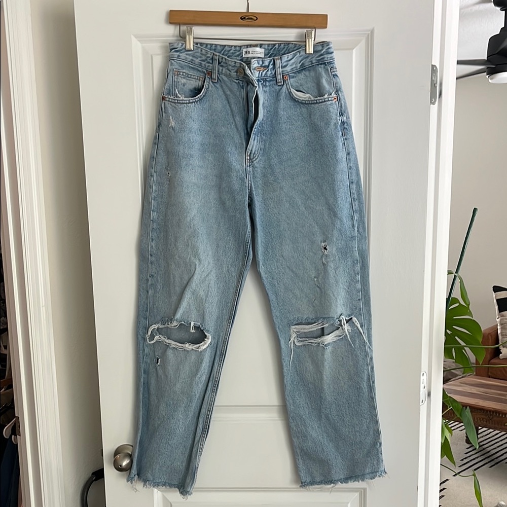 Zara wide leg Distressed Light Blue Jeans